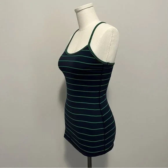 Lululemon Power Y Tank Top Stripe Green Bean Inkwell Navy - Picture 7 of 14